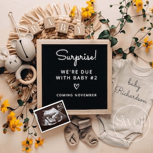 Pregnancy Announcement Digital Template Spring Baby Announcement Digital Baby Number Two  Social Media Instant Download Letterboard