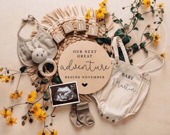 Neutral Pregnancy Announcement Digital Boho Baby Announcement Social Media Our Next Adventure Facebook Instagram Editable Template