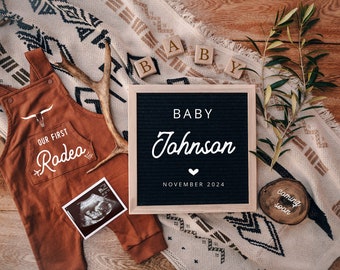 Western Baby Announcement Digital Personalized Cowboy Pregnancy Announcement Pregnancy Reveal Our First Rodeo Social Media Gender Neutral
