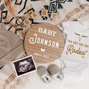 Western Pregnancy Announcement Digital Not Our First Rodeo Cowboy Baby Announcement Personalized Instant Download Social Media