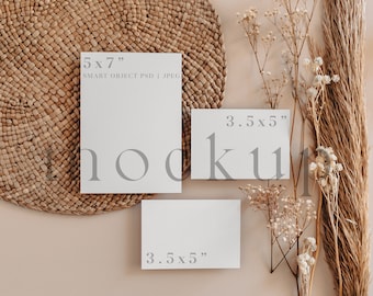 Boho Wedding Invitation Suite Mockup Neutral Mockup 5x7 Card Set Mock Up Wedding Card Mockup - 01