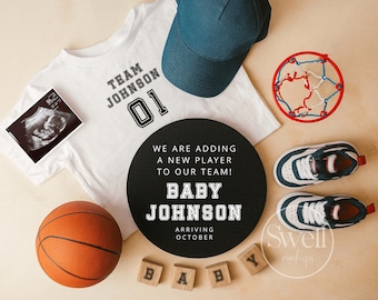 Sports Basketball Pregnancy Announcement Sports Pregnancy Reveal Announcement Digital Baby Announcement Boy Sports Fan Digital Download
