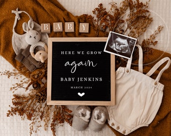 Herbst Schwangerschaft Ankündigung Neutral Herbst Digitale Baby Ankündigung Herbst Baby Nummer 2 Schwangerschaft offenbaren - hier wachsen wir wieder