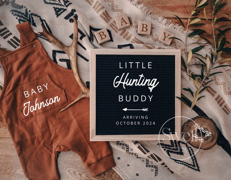 Hunting Pregnancy Announcement Little Hunting Buddy Digital Etsy