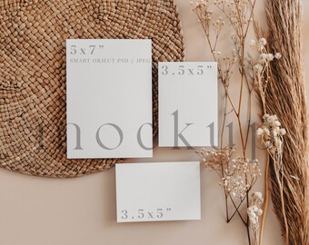 Boho Wedding Invitation Suite Mockup Neutral Mockup 5x7 Card Set Mock Up Wedding Card Mockup - 01