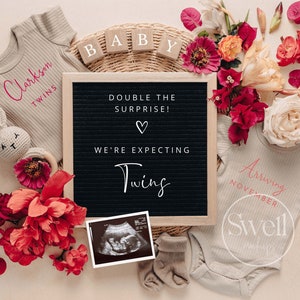 Girl Twins Pregnancy Announcement Digital Twins Pregnancy Reveal Baby Announcement Twins Gender Reveal Double The Surprise Twin Girls