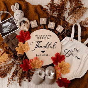 Thanksgiving Pregnancy Announcement Digital Baby Announcement Social Media Reveal - Extra Thankful This Year