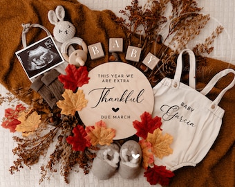 Thanksgiving Pregnancy Announcement Digital Baby Announcement Social Media Reveal - Extra Thankful This Year