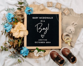 Boy Pregnancy Announcement Digital Baby Announcement Boy Gender Reveal Social Media Reveal Editable Template Its a Boy Little Brother