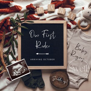 Our First Rodeo Western Baby Announcement Digital Personalized Cowboy Pregnancy Announcement Pregnancy Reveal Social Media Gender Neutral