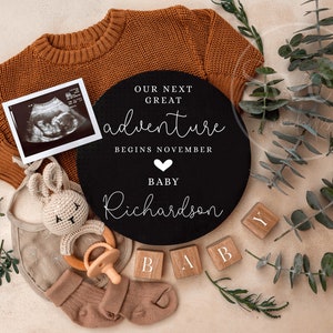 Neutral Pregnancy Announcement Digital Boho Baby Announcement Social Media Our Next Adventure Facebook Instagram Editable Template