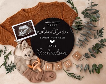 Neutral Pregnancy Announcement Digital Boho Baby Announcement Social Media Our Next Adventure Facebook Instagram Editable Template