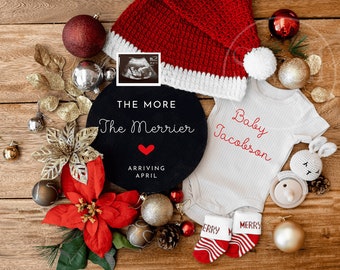 The More The Merrier Christmas Baby Announcement Digital Christmas Pregnancy Announcement Christmas Baby December Social Media Baby Reveal