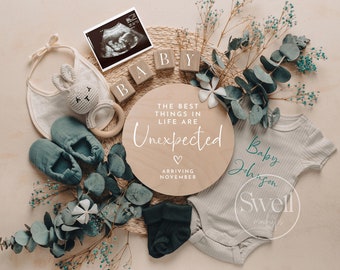 Baby Boy Unexpected Pregnancy Announcement Digital Gender Reveal Baby Announcement Digital Pregnancy Reveal Editable Template Spring