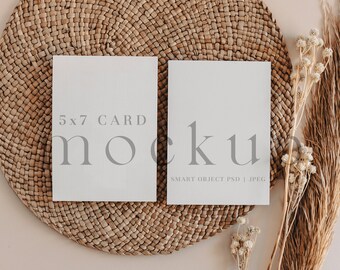 Boho Double Sided Invitation Mockup Neutral Mockup 5x7 Card Mock up Double Card Mockup Wedding Card Mockup - 01
