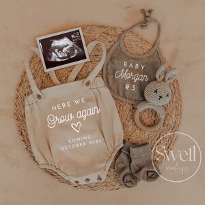 Here We Grow Again Pregnancy Reveal Announcement Digital Social Media Pregnancy Announcement Boho Gender Neutral Baby