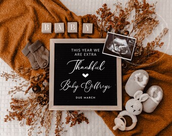 Thanksgiving Baby Announcement Digital Pregnancy Announcement Social Media Reveal Gender Neutral Fall Baby- Extra Thankful This Year
