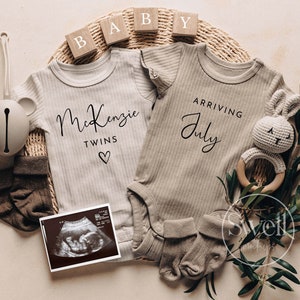 Twins Pregnancy Announcement Digital Twins Simple Pregnancy Reveal Baby Announcement Boho Gender Neutral