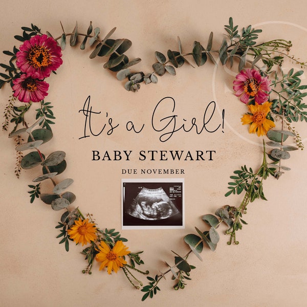 Baby Girl Pregnancy Announcement Digital Gender Reveal Baby Announcement Digital Pregnancy Reveal Template Minimalist It's A Girl