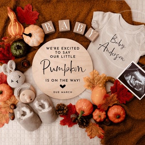 Fall Pregnancy Announcement Digital Baby Announcement Neutral Autumn Gender Neutral Editable Template Instant Download- Pumpkin on the way