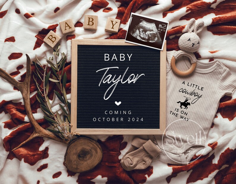 Western Baby Announcement Digital A Little Cowboy on the Way Pregnancy