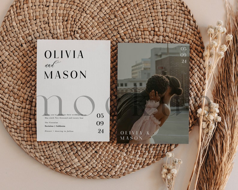 Boho Double Sided Invitation Mockup Neutral Mockup 5x7 Card Mock up Double Card Mockup Wedding Card Mockup - 01 image 2