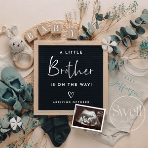 Baby Boy Pregnancy Announcement Digital Baby Number 2 Little Brother On The Way Gender Reveal It's A Boy Boho Pregnancy Reveal Announcement