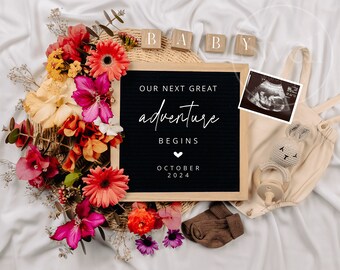 Neutral Pregnancy Announcement Digital Boho Baby Announcement Social Media Our Next Adventure Facebook Instagram Editable Template