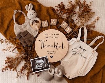 Thanksgiving Baby Announcement Digital Pregnancy Announcement Social Media Reveal Gender Neutral Fall Baby- Extra Thankful This Year