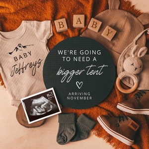 Camping Pregnancy Announcement Mountain Hiking Baby Announcement Social Media Pregnancy Announcement -Going to need a bigger tent
