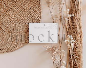 Boho Wedding Card Mockup Neutral Enclosure Card Mockup Mock Up 3.5x5 Wedding Details Card Mockup RSVP - 01