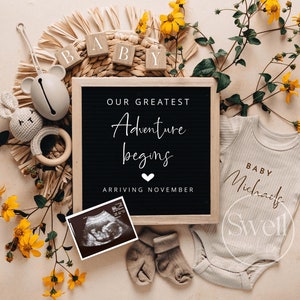 Our Greatest Adventure Begins Spring Baby Pregnancy Announcement Reveal Digital Baby Announcement Social Media Pregnancy Announcement Boho
