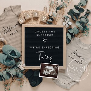 Boy Twins Pregnancy Announcement Digital Twins Pregnancy Reveal Baby Announcement Twins Gender Reveal Double The Surprise Twin Boys