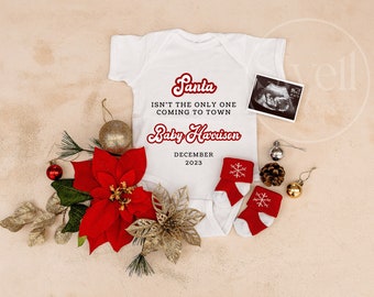 Christmas Pregnancy Announcement Digital Christmas Baby Announcement Template Social Media Santa Coming To Town Baby Reveal