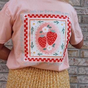 Taste and See That the Lord Is Good Shirt, Strawberry Christian Tee, Cute Faith Shirt, Comfort Colors Pocket T-Shirt, Psalm 34:8 T-Shirt