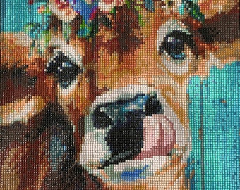 Flower Crown Cow  - Diamond Wall Art
