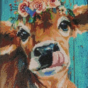 Flower Crown Cow  - Diamond Wall Art