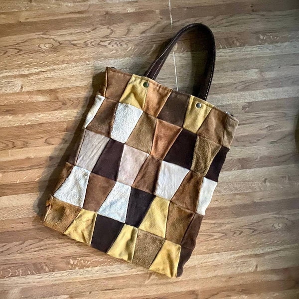 Vintage Brown Patchwork Leather Handbag