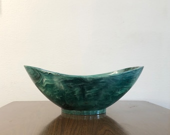 Vintage Plastic MCM Swoop Planter. Mid Century Melamine with a Green Mineral, Marbleized Swirl.