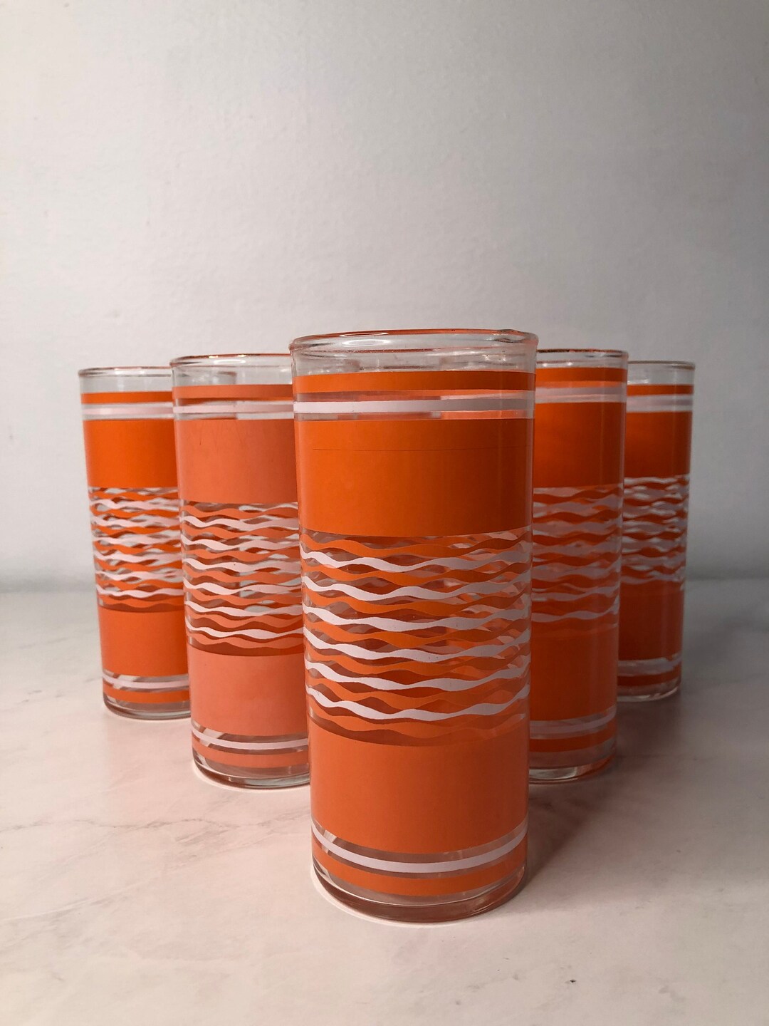 Vintage MCM Orange Drinking Glasses. Set of 7 Mid Century Etsy
