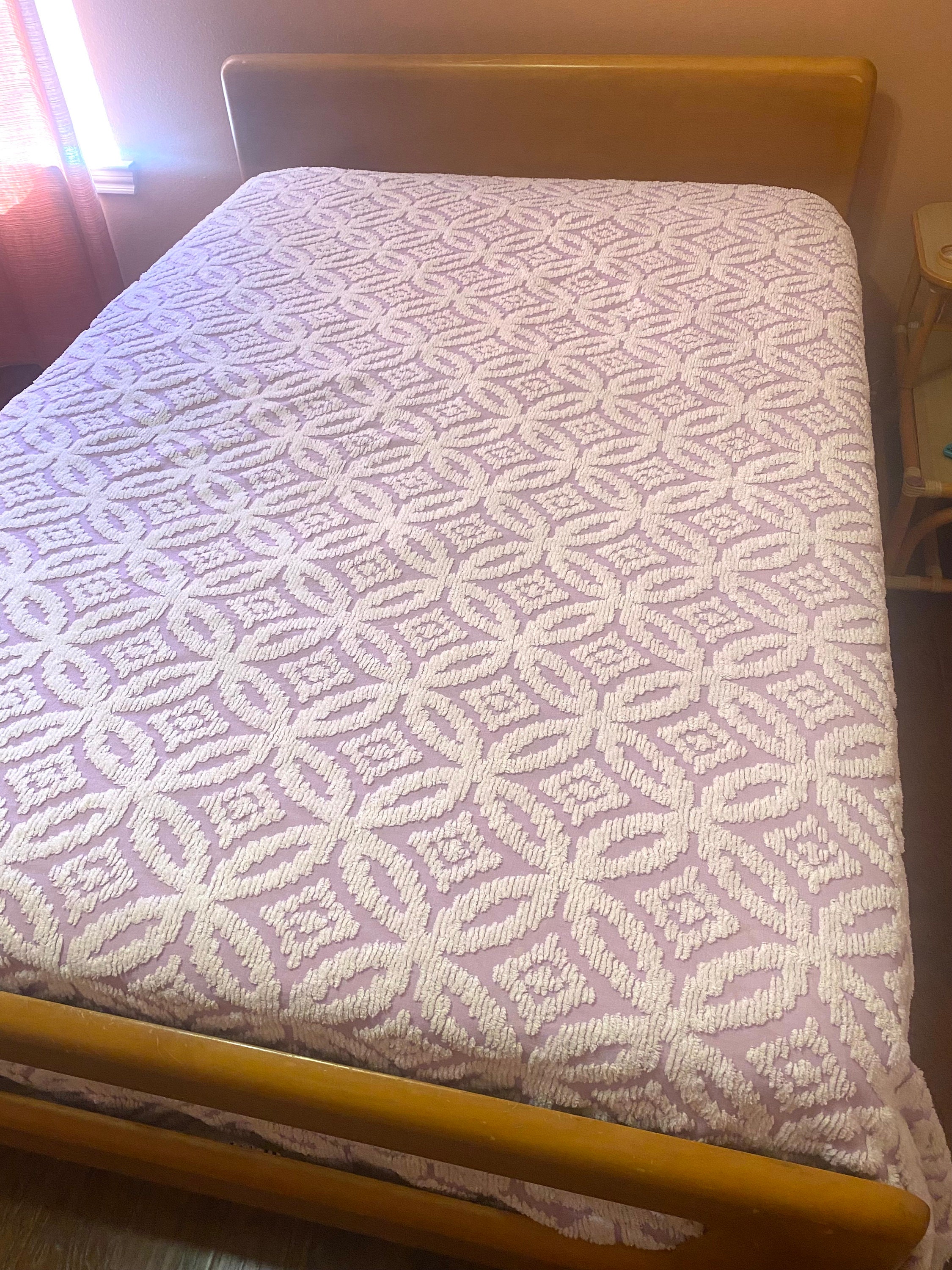 Vintage Purple Chenille Bedspread With Fringe Edges Full Size Etsy
