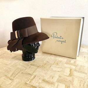 Vintage 1960s Brown Felt Wool Cloche Hat with Large Bow by Astre.