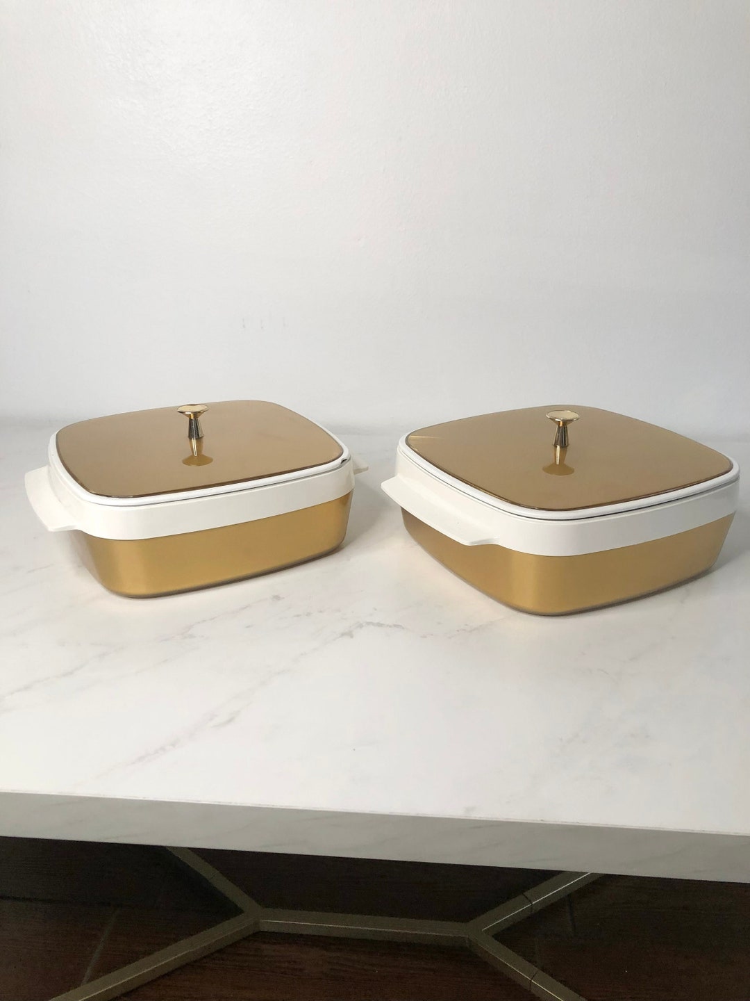 Set of 2 Vintage Gold Food Storage Containers With Lids. Etsy