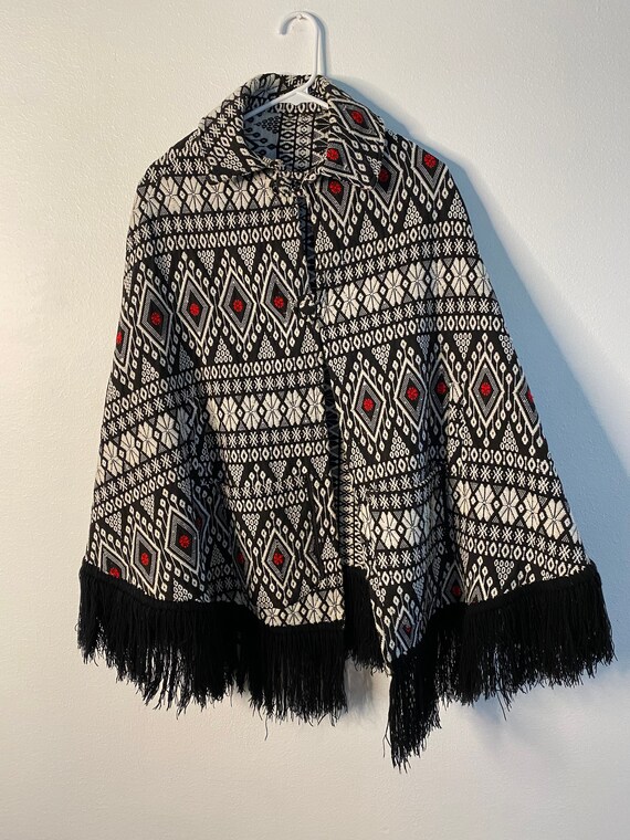 Vintage 70's Woven Poncho with Fringe. Boho Woven… - image 3