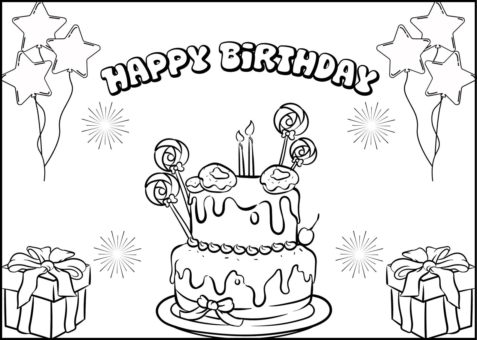Color Your Own Birthday Fun: Printable Birthday Card Coloring Pages ...
