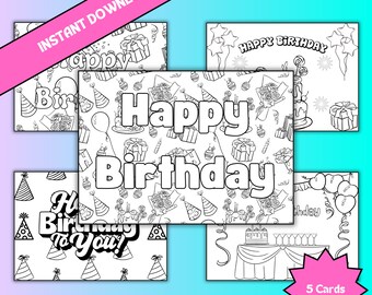 Color Your Own Birthday Fun: Printable Birthday Card Coloring Pages ...