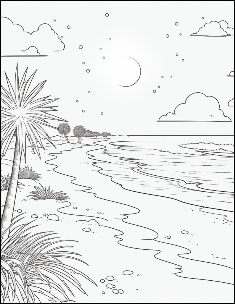Tranquil Beach Sunset Coloring Pages: Printable Ocean and Sunset Scenes
