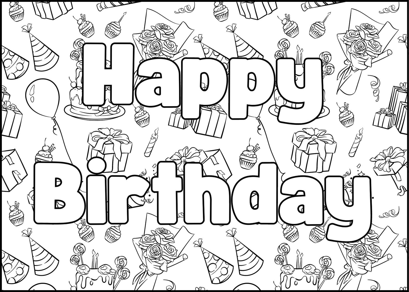 Color Your Own Birthday Fun: Printable Birthday Card Coloring Pages ...