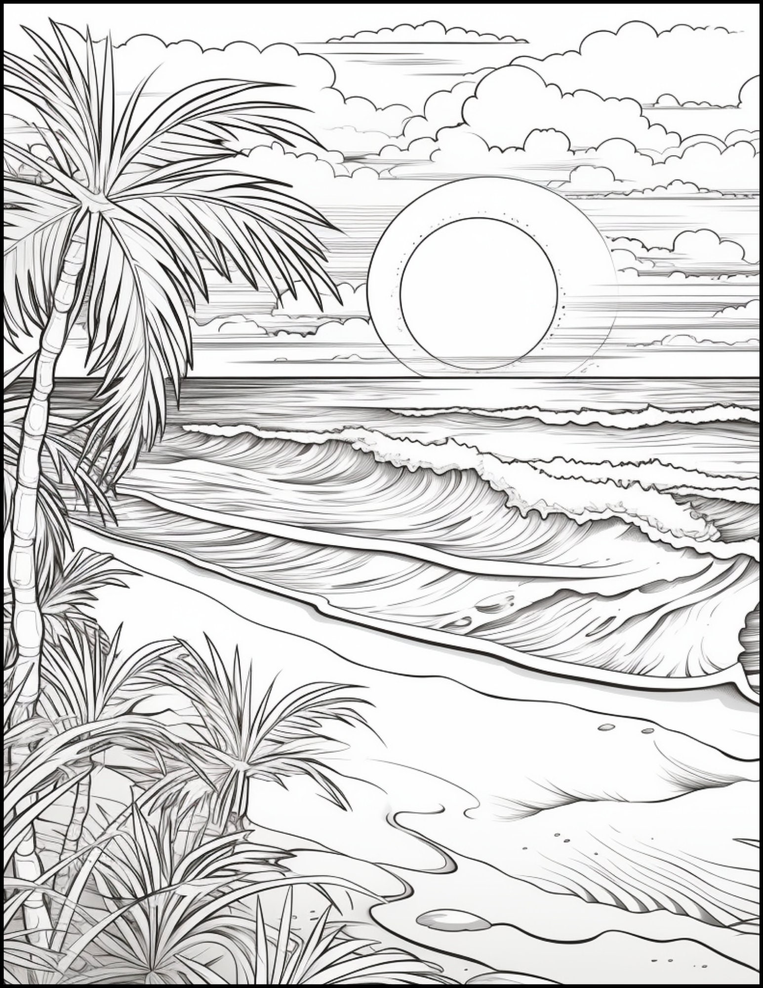Tranquil Beach Sunset Coloring Pages