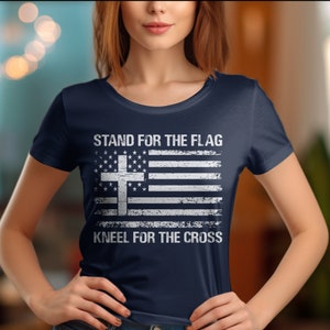 Stand for the Flag Patriotic Unisex T-Shirt, Kneel for the Cross, Christian Pride Tee, American Flag Shirt, Independence Day Apparel Gift